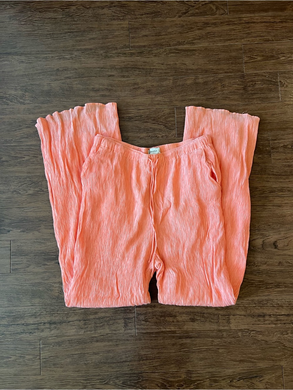 Abercrombie & Fitch Coral Pink Crinkle Wide-Leg Pants